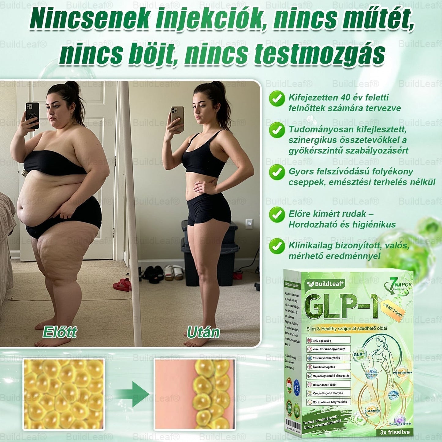 𝖡𝗎𝗂𝗅𝖽𝐿𝑒𝑎𝑓® GLP-1 8 az 1-ben Fit & Vital Szájon át szedhető oldat – Napi egyszer, 7 nap alatt látható változás / Elhízás, szív- és érrendszeri egészség, cukorbetegség, alvási apnoe, bélrendszer egészsége, ízületi problémák és még sok más esetén.🧪