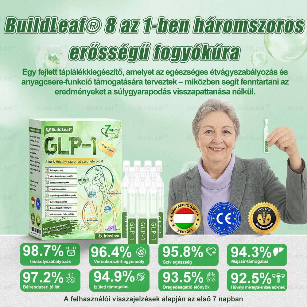 𝖡𝗎𝗂𝗅𝖽𝐿𝑒𝑎𝑓® GLP-1 8 az 1-ben Fit & Vital Szájon át szedhető oldat – Napi egyszer, 7 nap alatt látható változás / Elhízás, szív- és érrendszeri egészség, cukorbetegség, alvási apnoe, bélrendszer egészsége, ízületi problémák és még sok más esetén.🧪